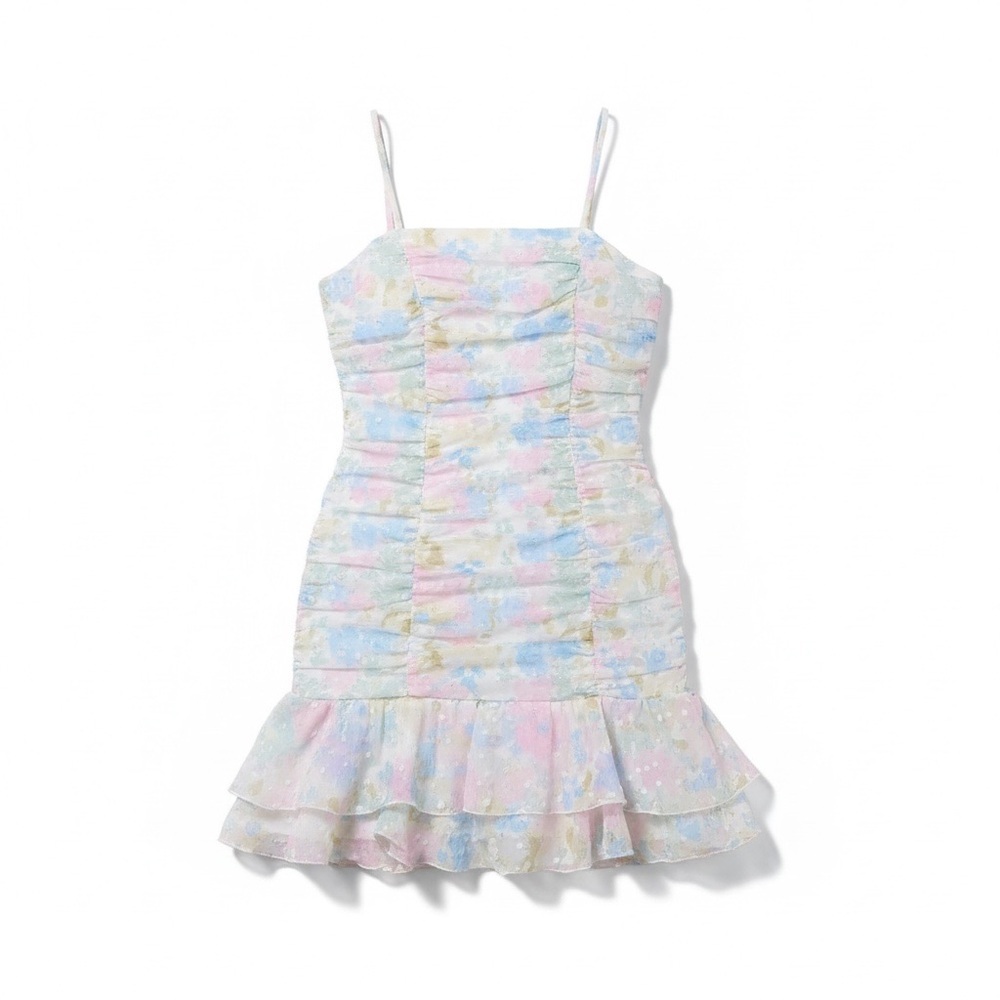 Just Me Multicolor Floral White Polka Dot Dress​
